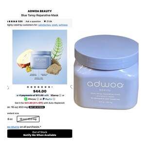 adwoa beauty Blue Tansy Reparative Mask 16 oz. NEW. MSRP$44.